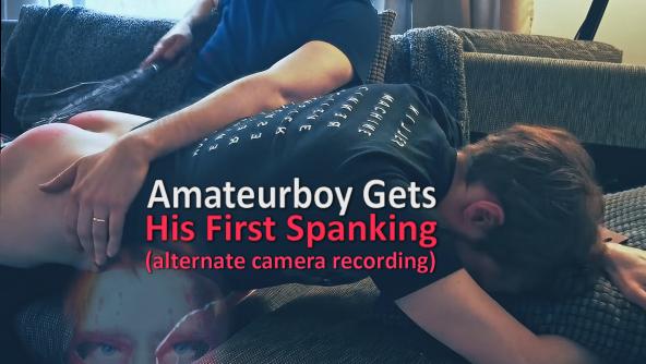 Amateurboy gets his first spanking - entire alternate camera recording