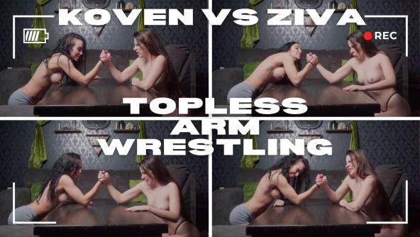 HD/ Ziva Fey - Topless Arm Wrestling With Koven