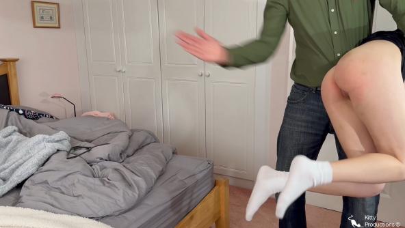 Untidy Bedroom Attitude – Kinia was told to tidy her room. Her attitude soon has her dangling helplessly, being given a bare bottom spanking